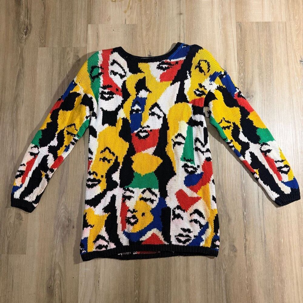 Vintage Marilyn Monroe Adrienne Vittadini Abstract Knit Sweater Sz S Maximalist